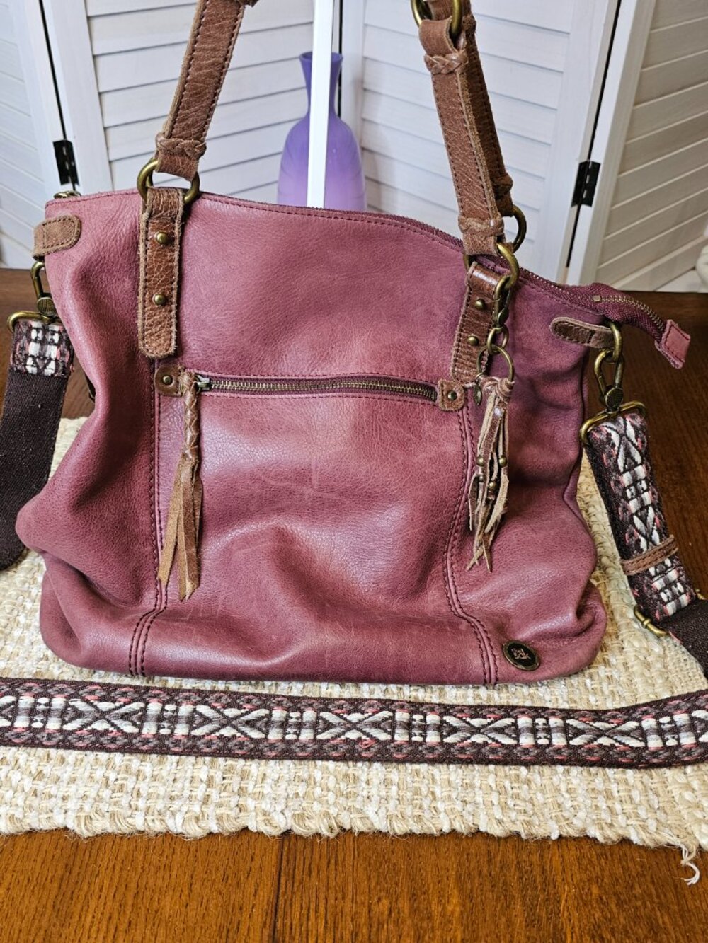 The Sak, Vintage Leather Tote / Crossbody Bag, Burgundy